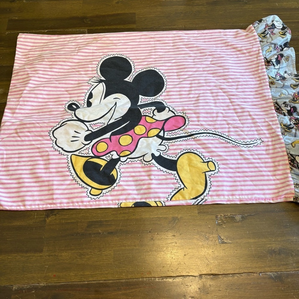 Disney Vintage Printed Pillowcase Minnie Mouse Stripe Ruffle Double Sided
